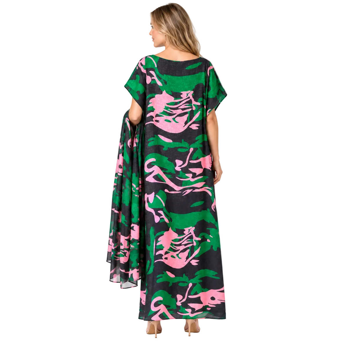Multi Color Abstract Silk Satin Kaftan