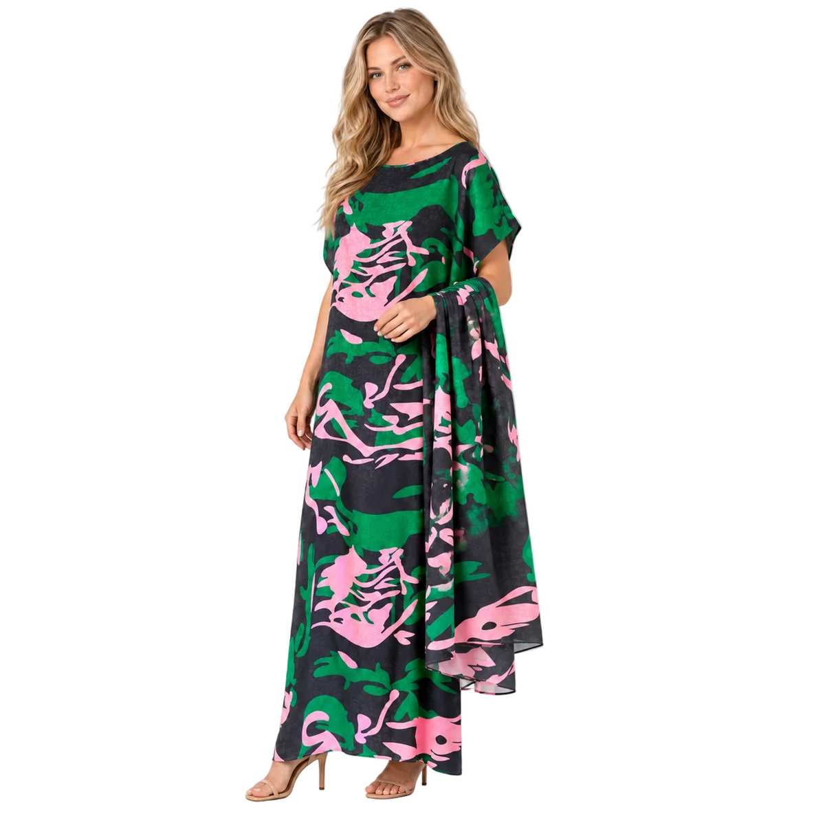 Multi Color Abstract Silk Satin Kaftan