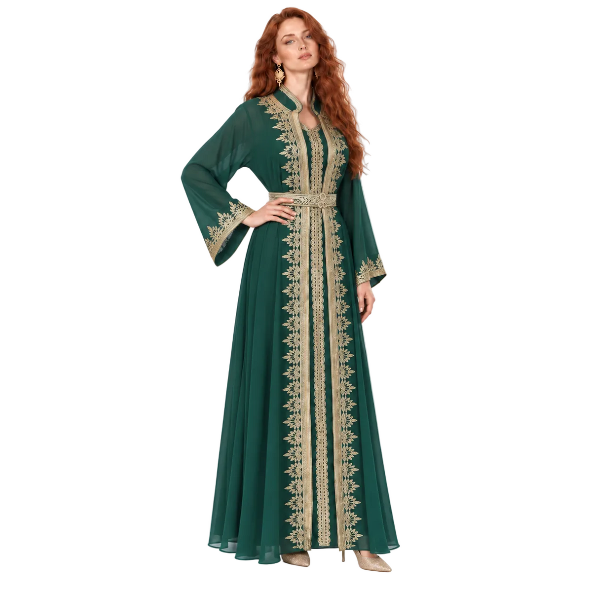Emerald Green Gold embroidered Kaftan Lebaran