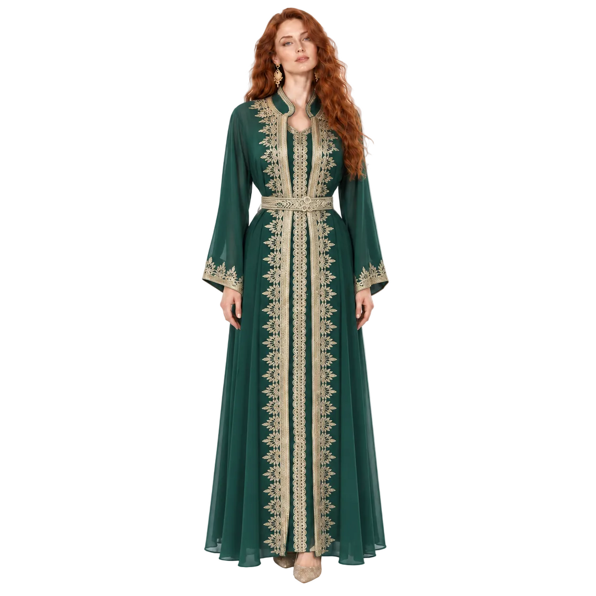 Emerald Green Gold embroidered Kaftan Lebaran