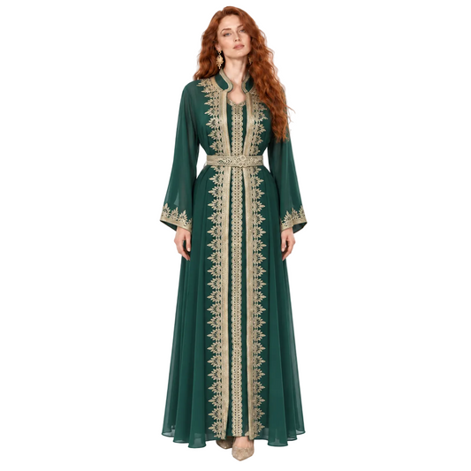 Emerald Green Gold embroidered Kaftan Lebaran