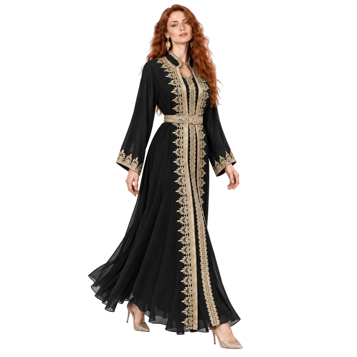 Black Gold Embroidered Elegant Lebaran Kaftan
