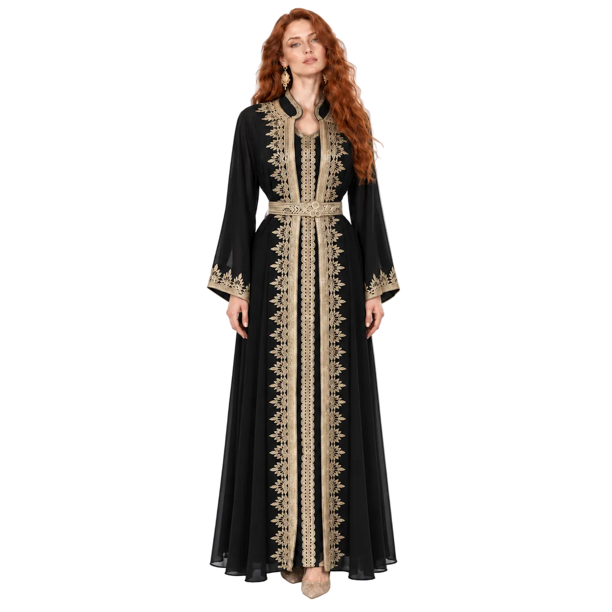 Black Gold Embroidered Elegant Lebaran Kaftan