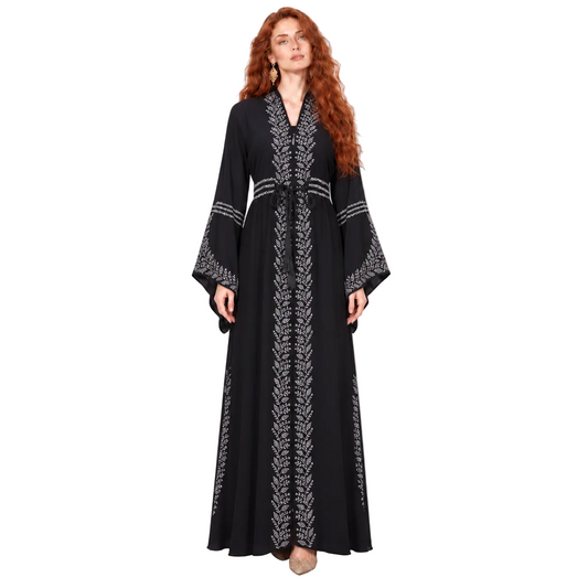 Elegant Black Silver Embroidered Lebaran Kaftan