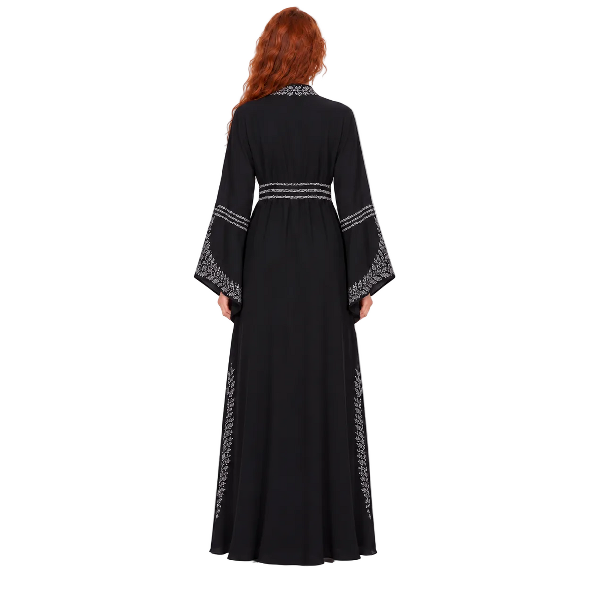 Elegant Black Silver Embroidered Lebaran Kaftan