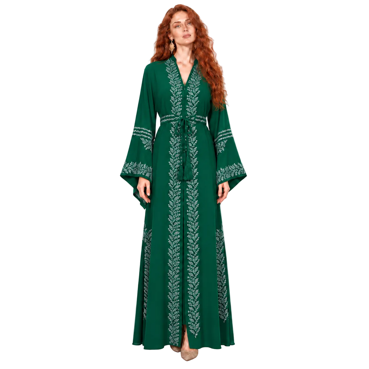 Emerald Green Embroidered Elegant Lebaran Kaftan