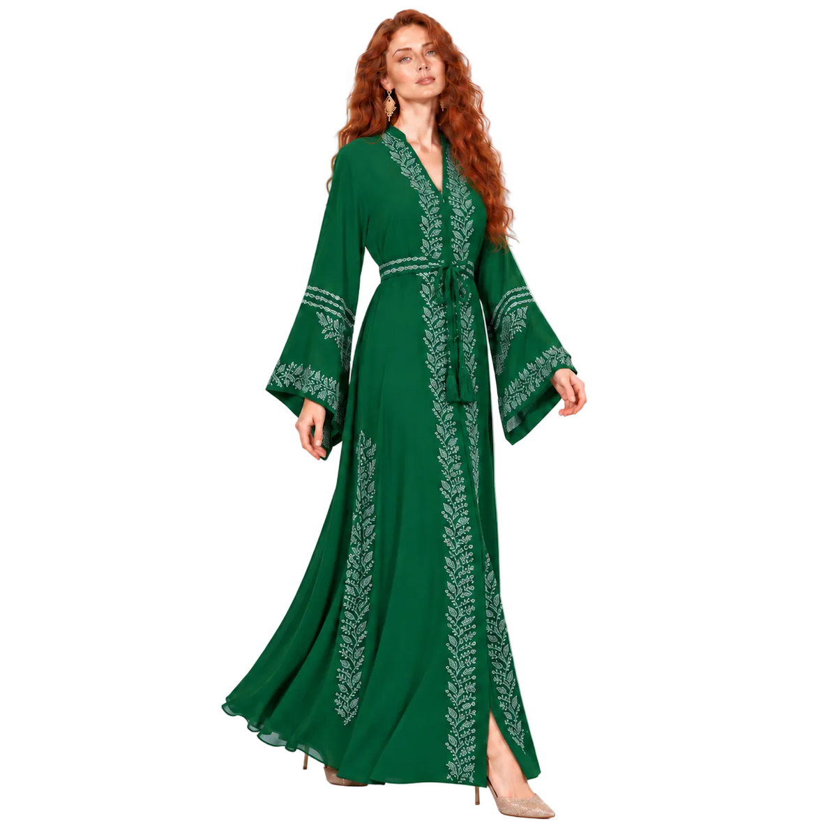 Emerald Green Embroidered Elegant Lebaran Kaftan