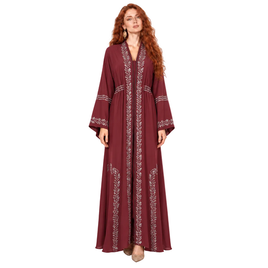 Elegant Red Silver Embroidered Lebaran Kaftan