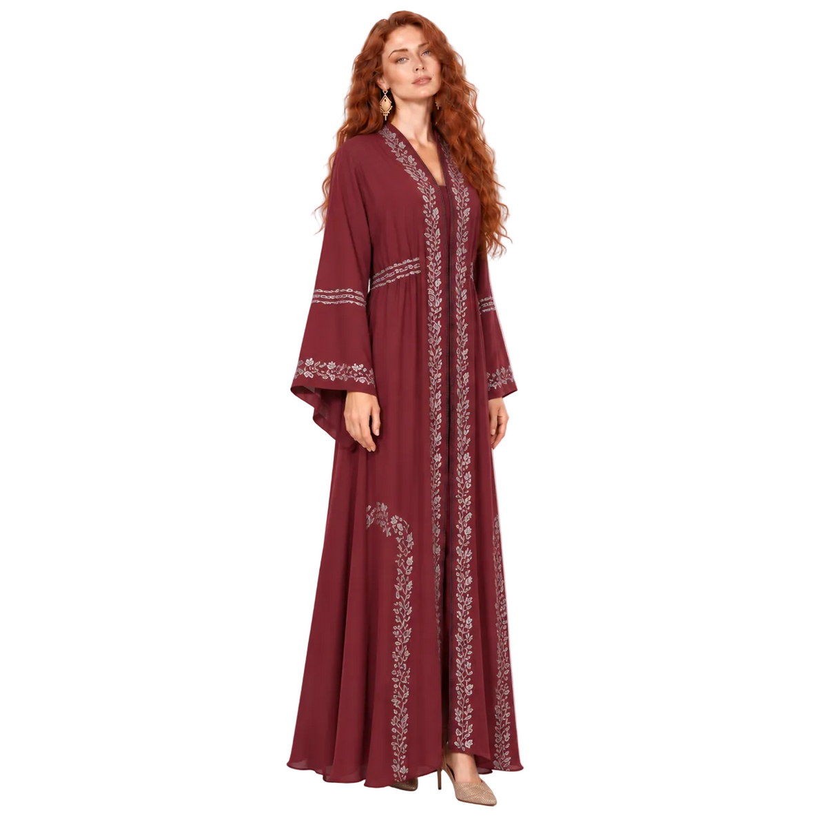 Elegant Red Silver Embroidered Lebaran Kaftan