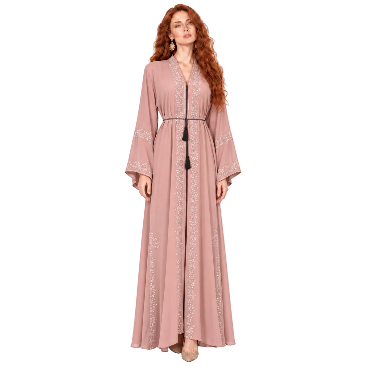 Elegant Pink Embroidered Luxury Lebaran Kaftan