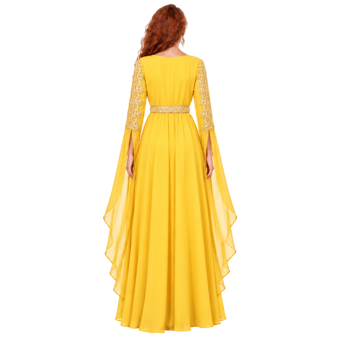 Elegant Yellow Gold Embroidered Luxury Kaftan