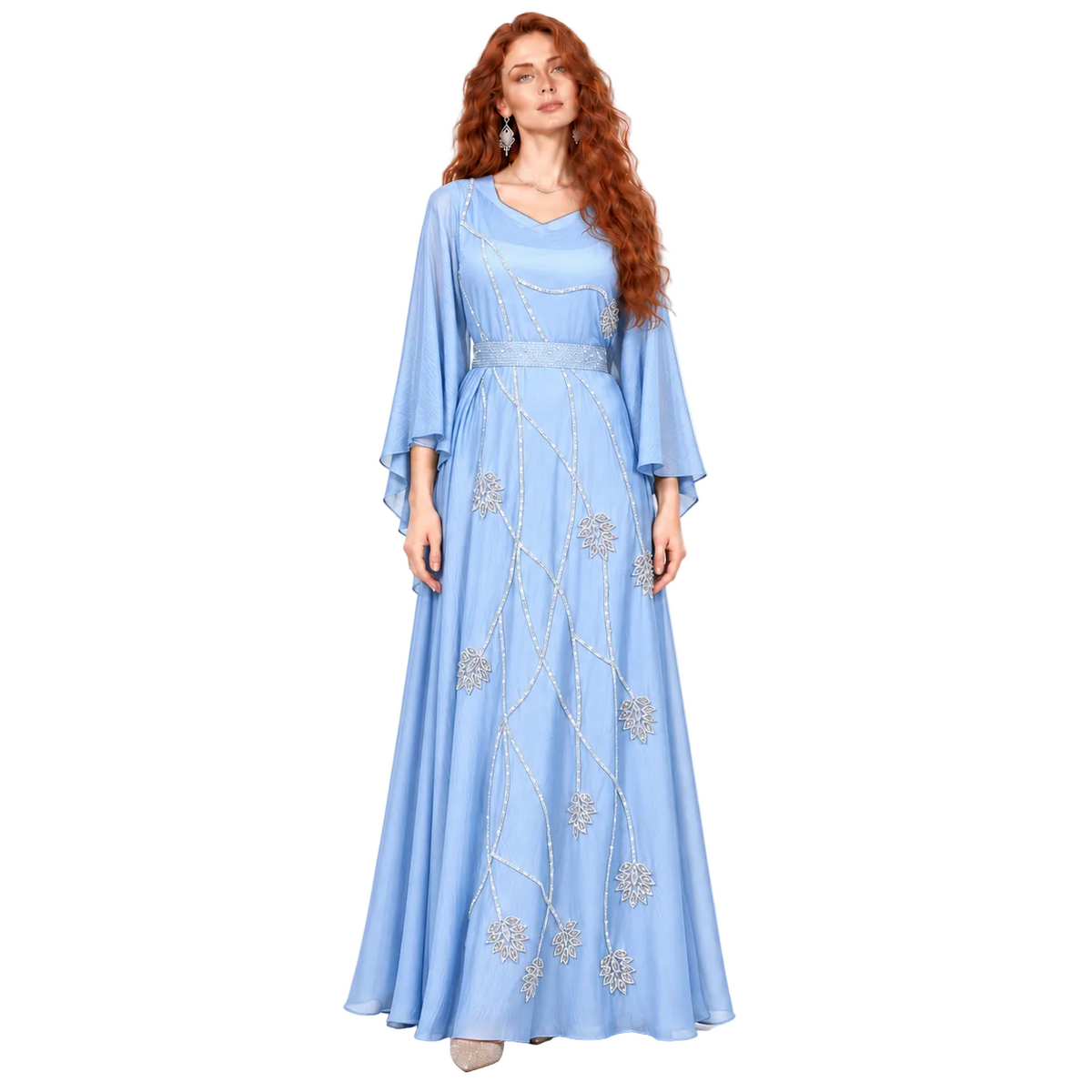 Light Blue Embroidered Elegant Lebaran Kaftan