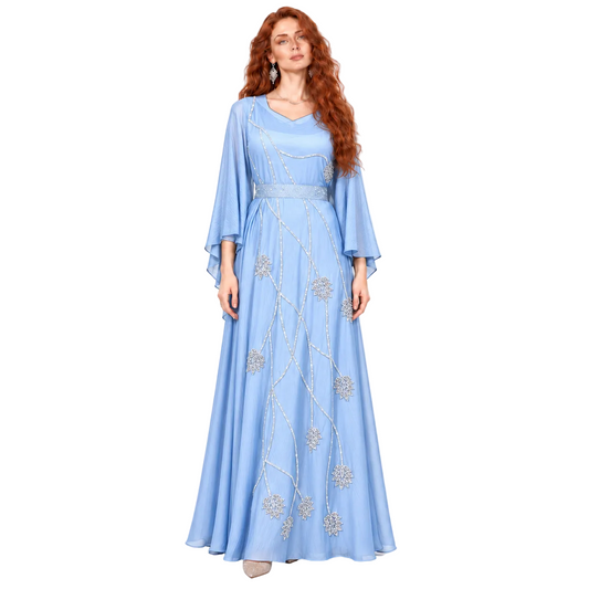 Light Blue Embroidered Elegant Lebaran Kaftan
