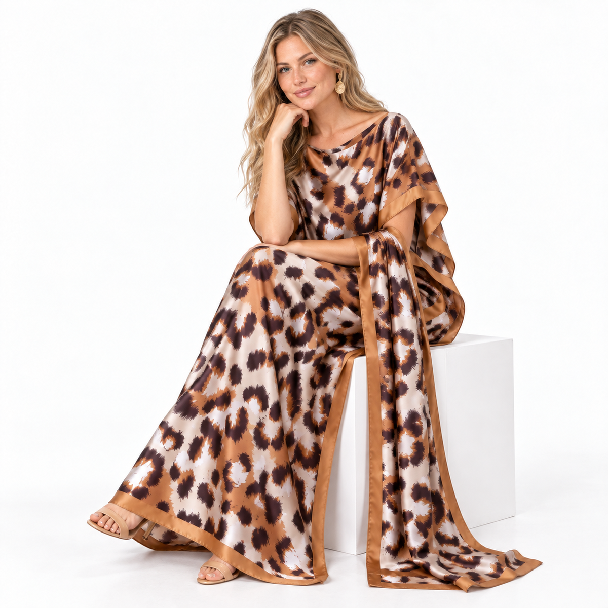 Leopard Print Silk Satin Luxury Kaftan