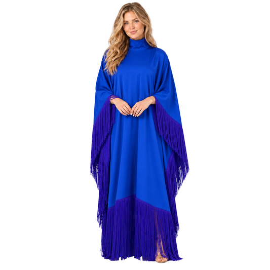 Royal Blue Elegant Fringe Detail Kaftan