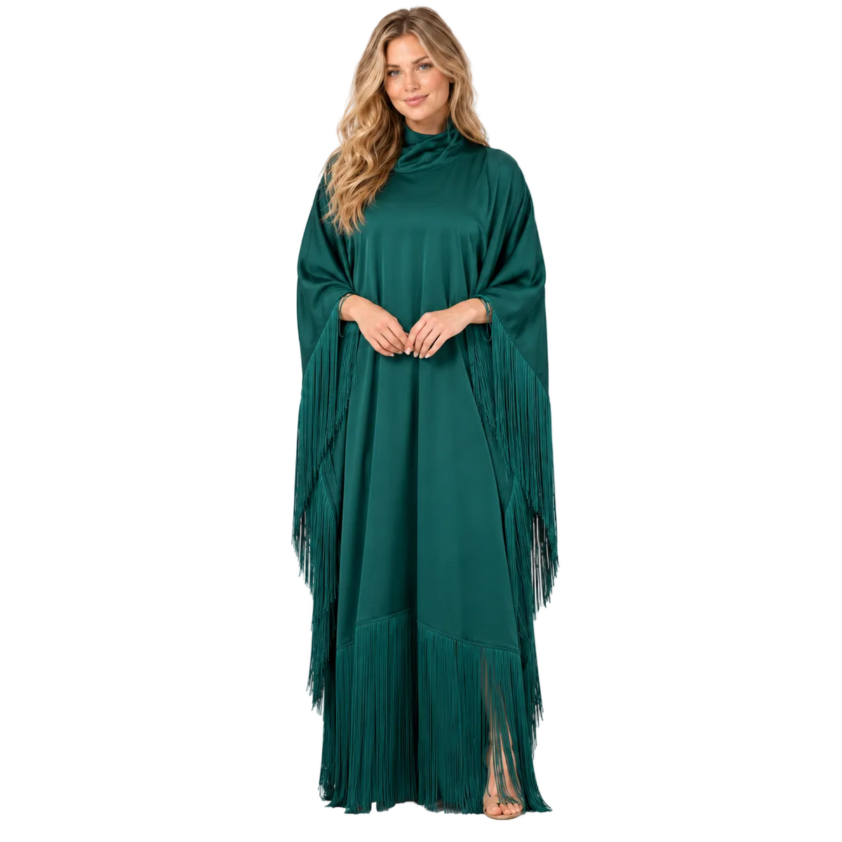 Elegant Emerald Green Silk Satin Kaftan