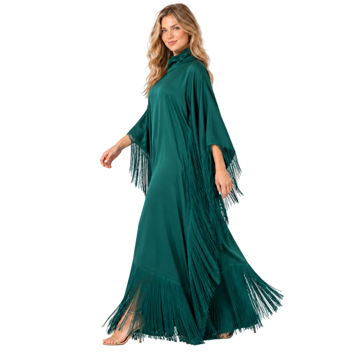 Elegant Emerald Green Silk Satin Kaftan