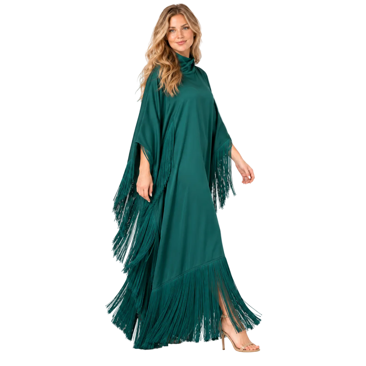 Elegant Emerald Green Silk Satin Kaftan
