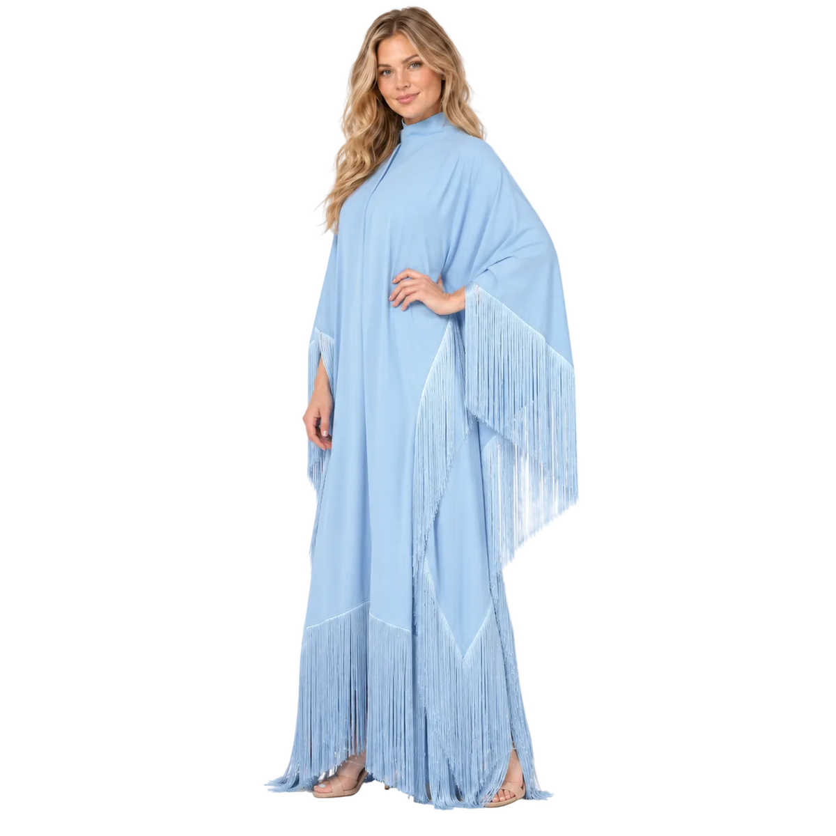 Elegant Sky Blue Silk Satin Kaftan