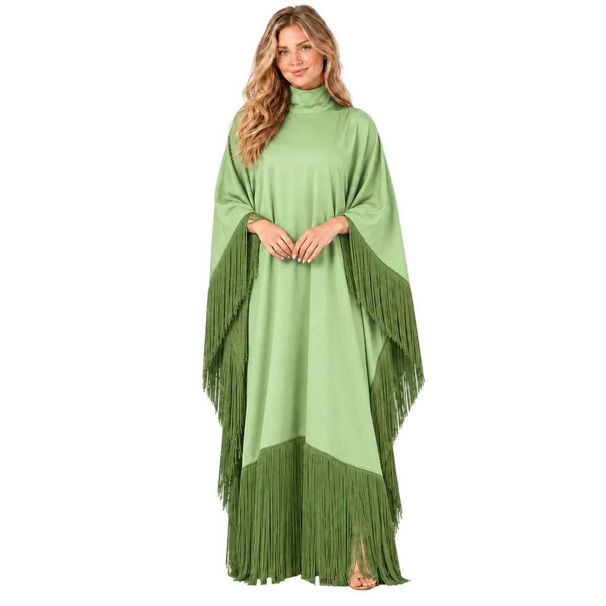 Light Green Elegant Fringe Detail Kaftan