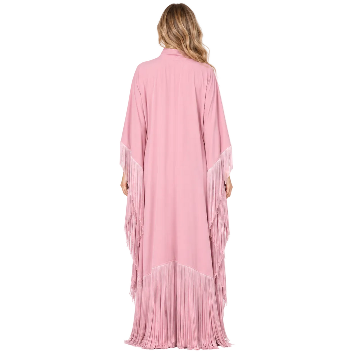 Elegant Blush Pink Fringe Detail Kaftan