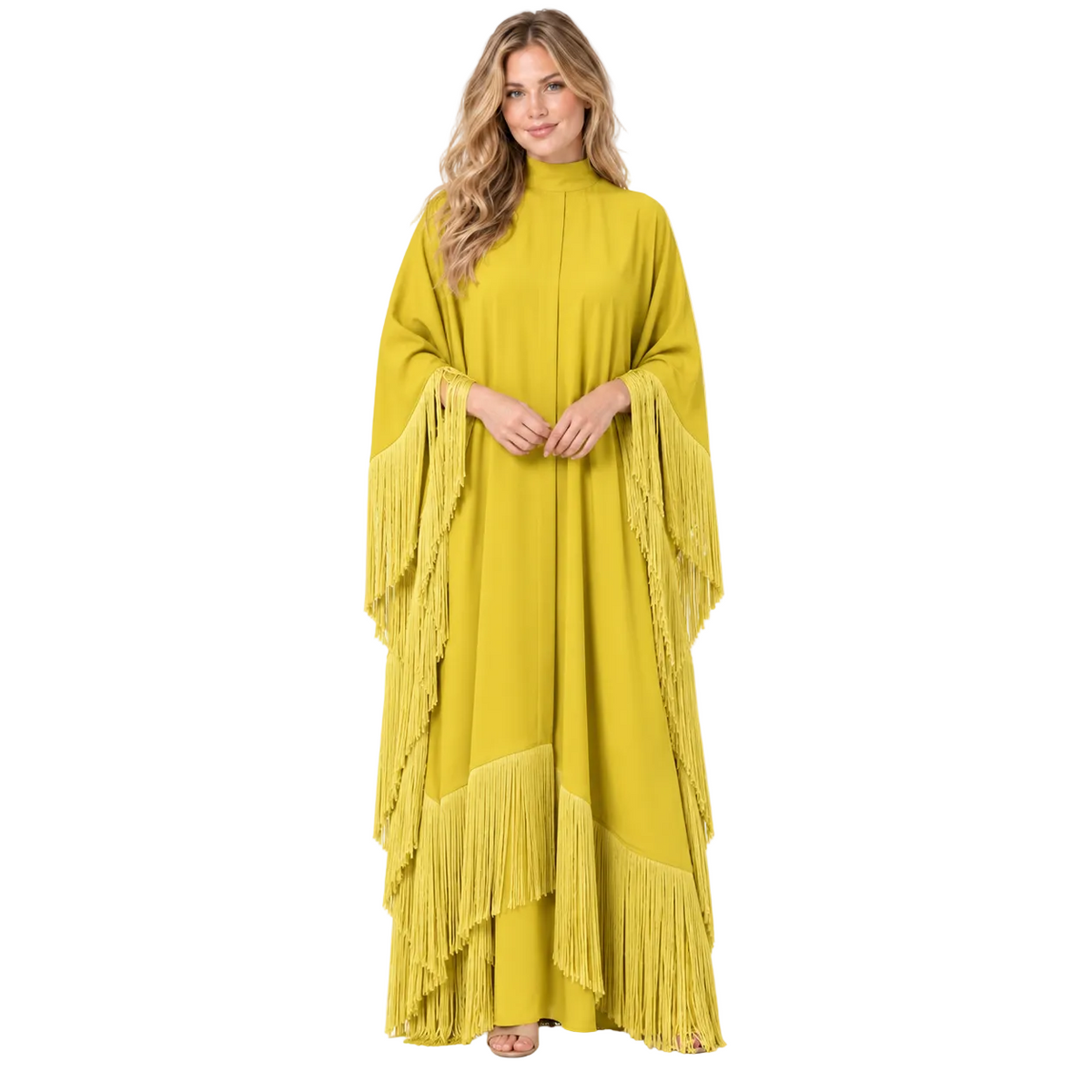 Elegant Mustard Yellow Silk Satin Kaftan