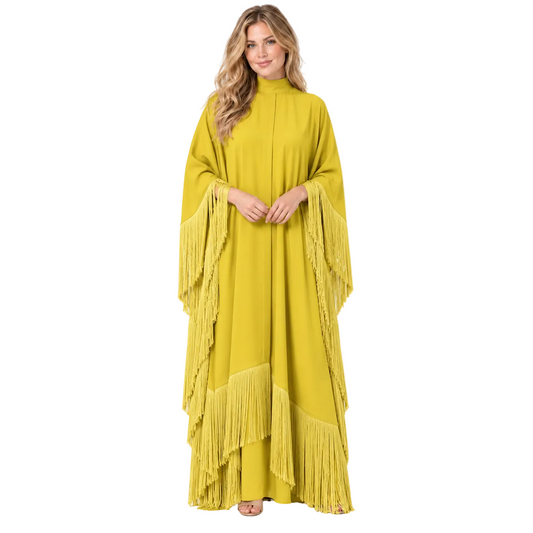 Elegant Mustard Yellow Silk Satin Kaftan