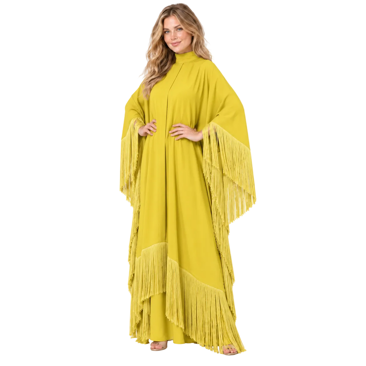 Elegant Mustard Yellow Silk Satin Kaftan