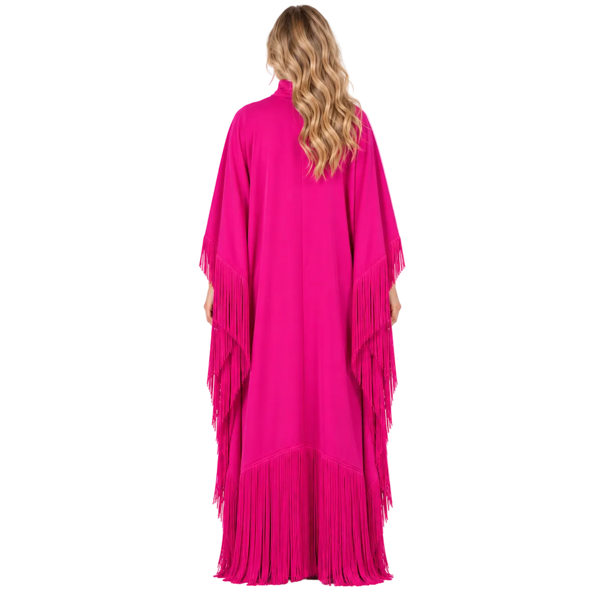 Elegant Rose Pink Fringe Detail Kaftan
