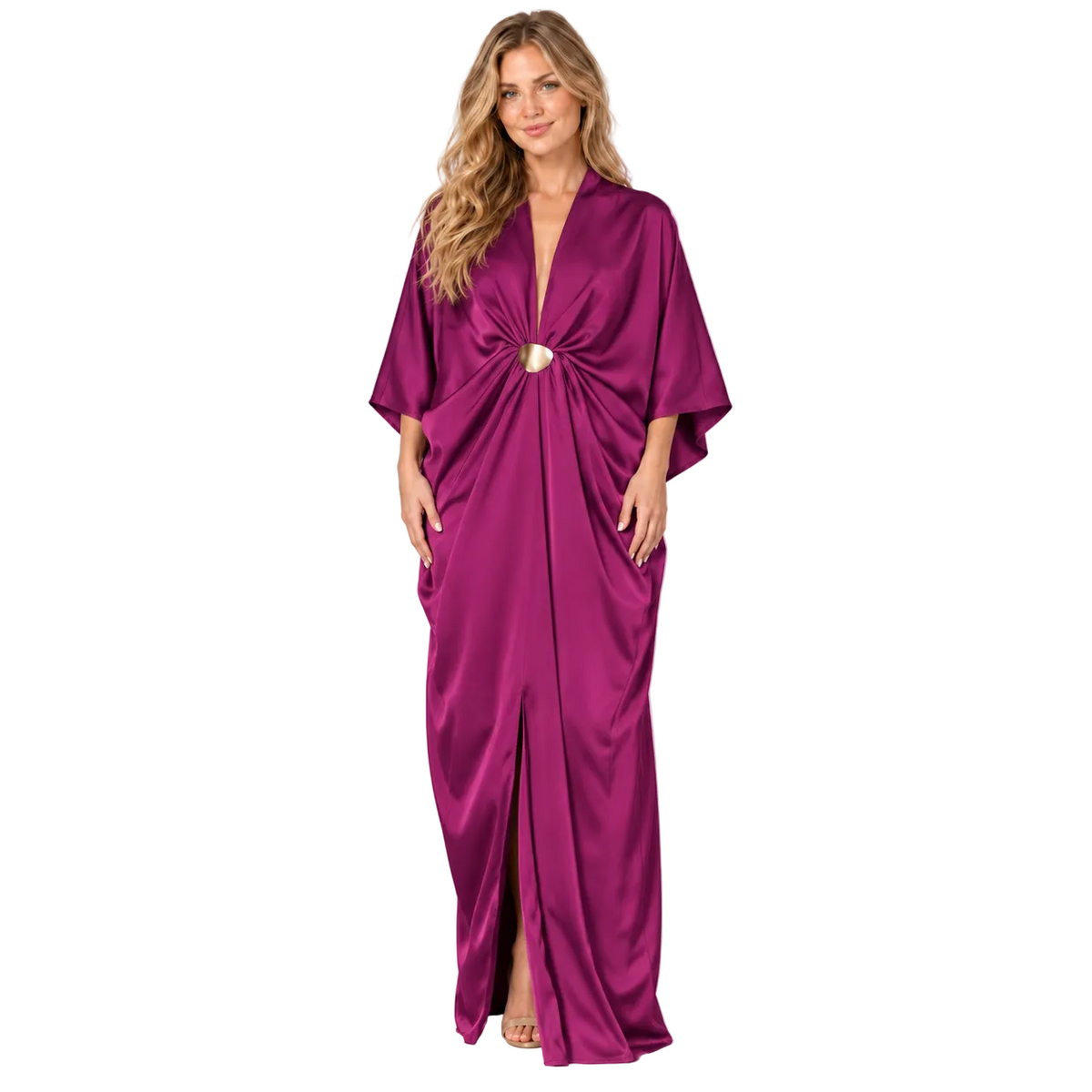 Elegant Purple Silk Satin Gold  Kaftan