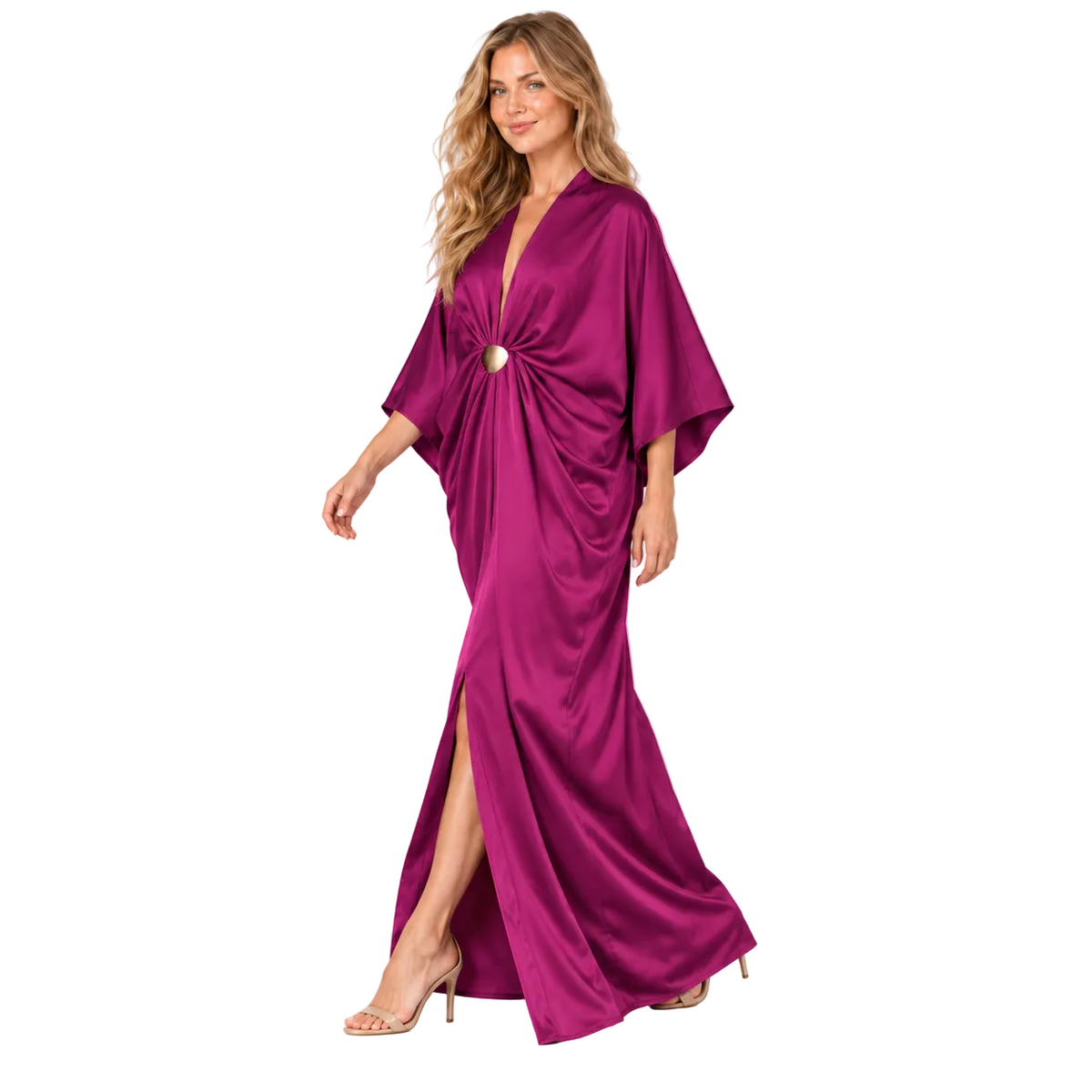 Elegant Purple Silk Satin Gold  Kaftan