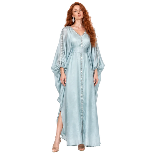 Ice Blue Embellished Elegant Lebaran Kaftan