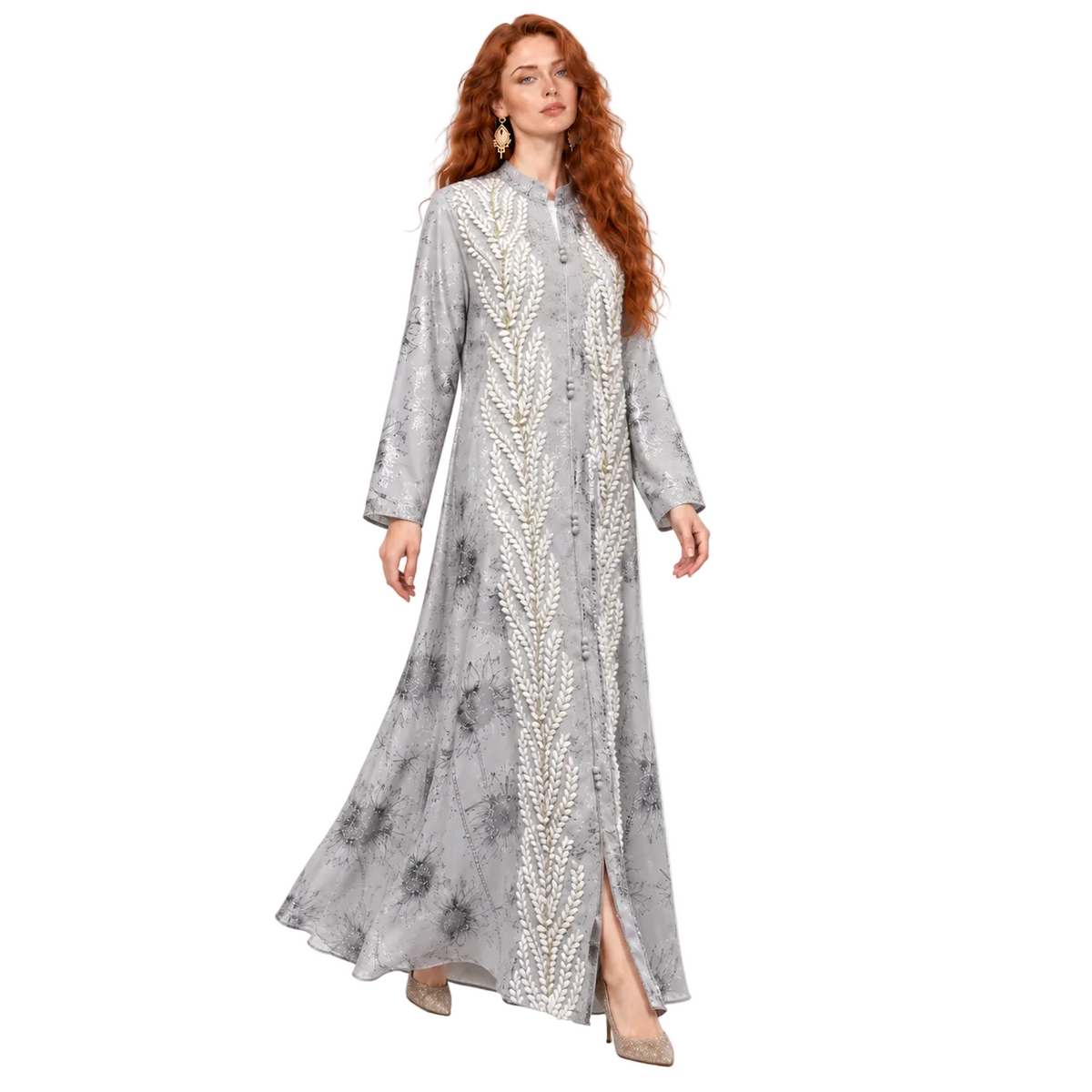 Silver Grey Embroidered Elegant Lebaran Kaftan