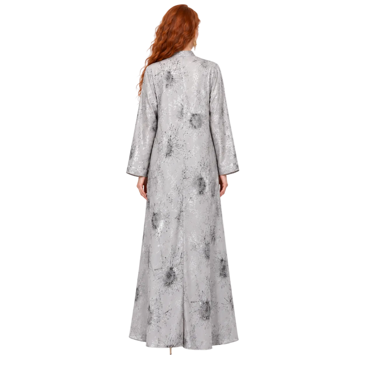 Silver Grey Embroidered Elegant Lebaran Kaftan