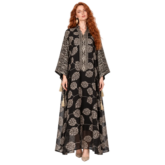 Elegant Black Gold Embroidered Lebaran Kaftan