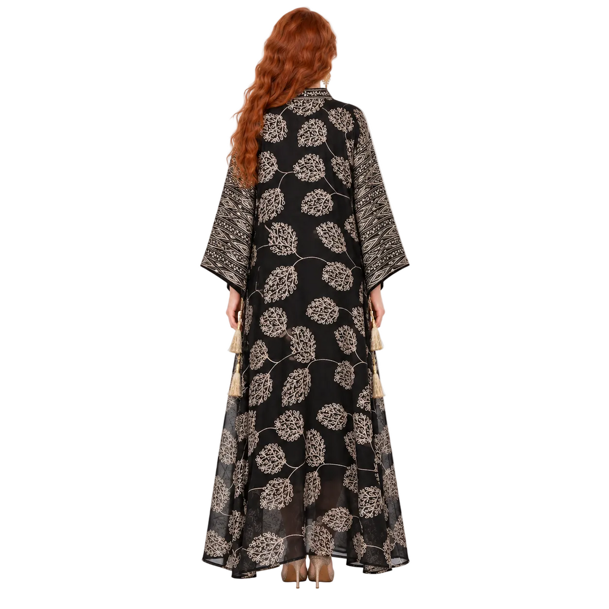 Elegant Black Gold Embroidered Lebaran Kaftan