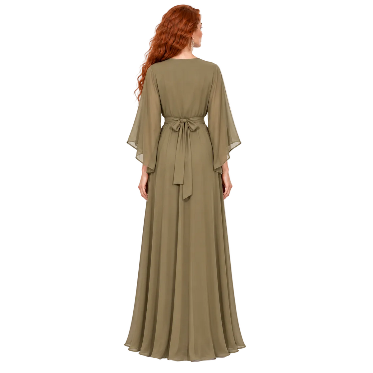 Elegant Khaki Floral Embroidered Kaftan Lebaran