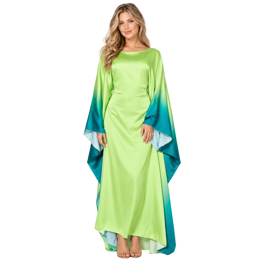 Grass Green Ombre Silk Satin Kaftan