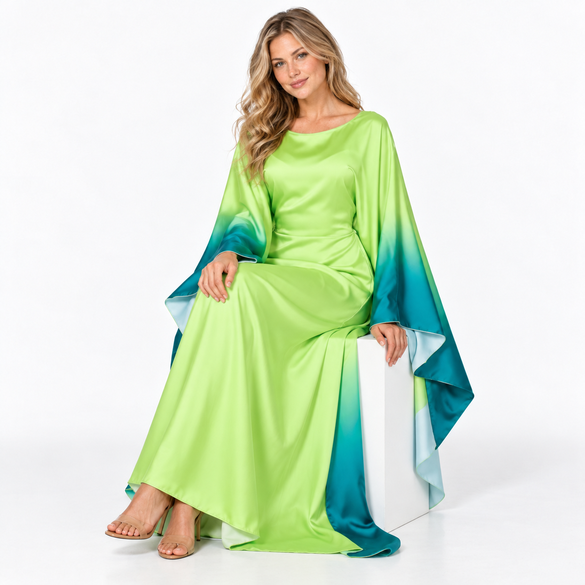 Grass Green Ombre Silk Satin Kaftan