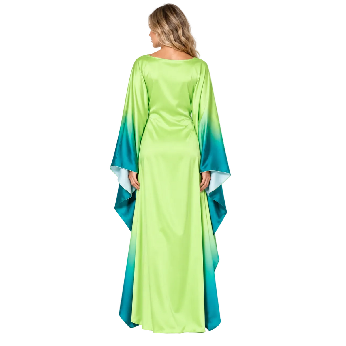 Grass Green Ombre Silk Satin Kaftan
