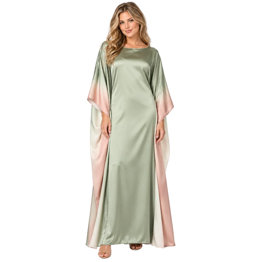 Army Green Ombre Silk Satin Kaftan