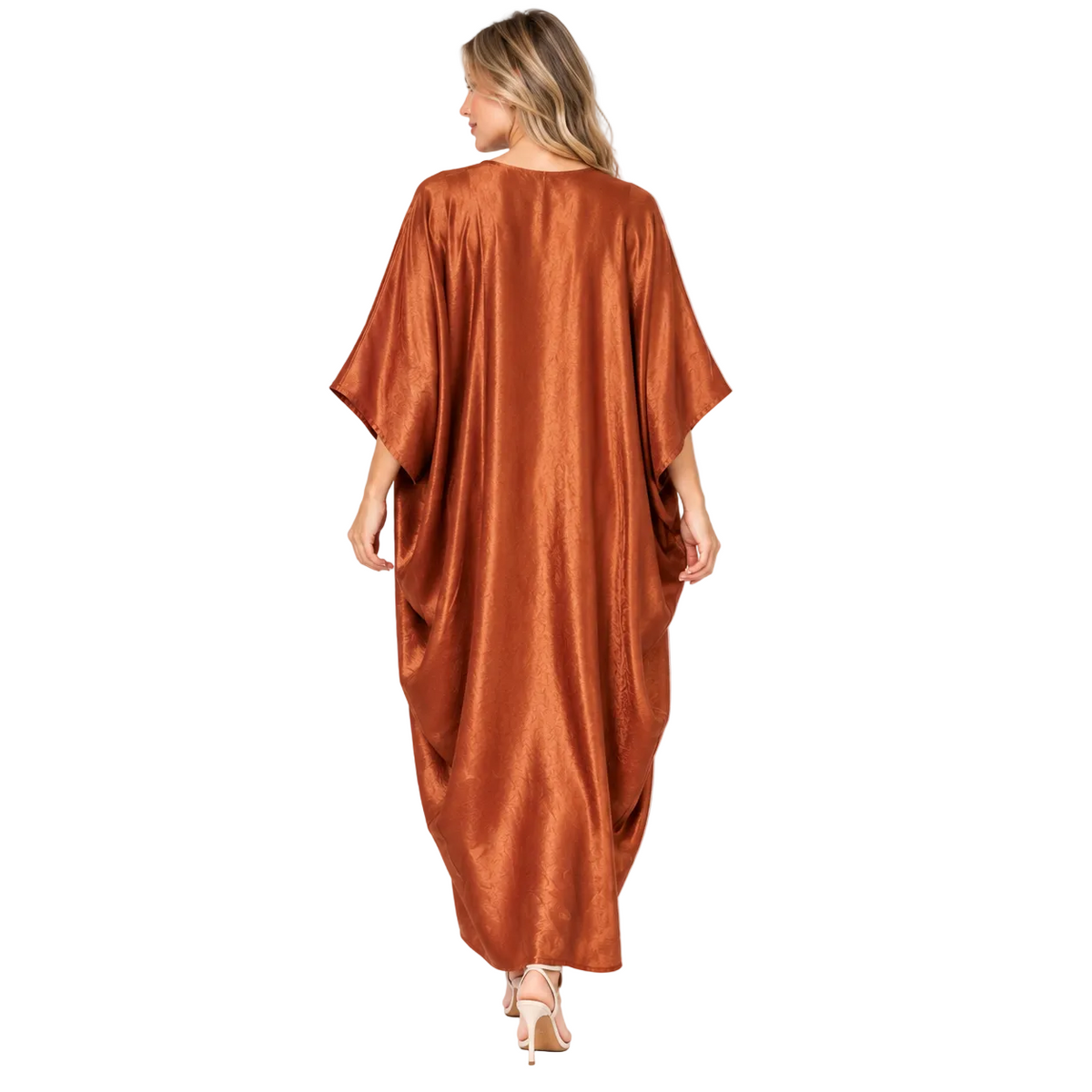 Copper Brown Draped Silk Satin Kaftan