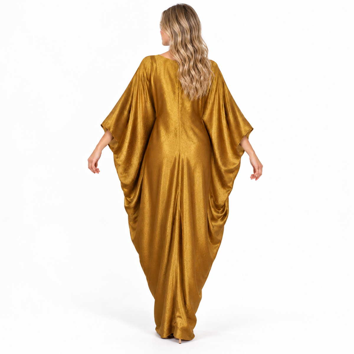 Mustard Gold Draped Silk Satin Kaftan
