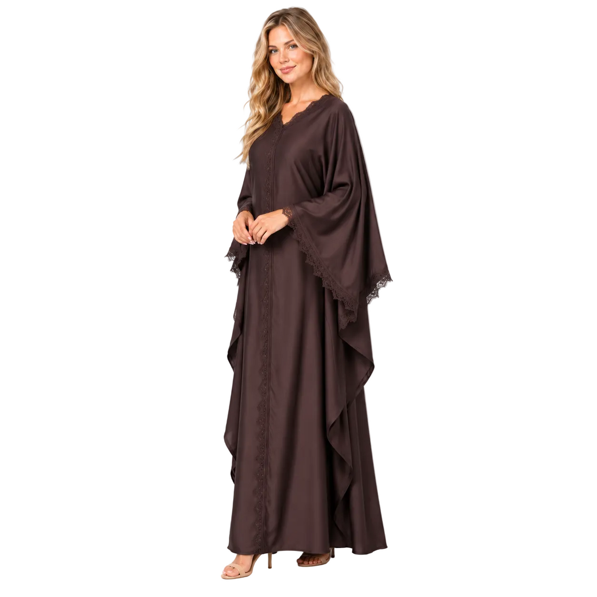 Chocolate Brown Elegant Silk Satin Kaftan
