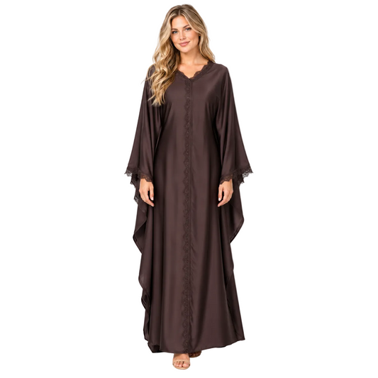 Chocolate Brown Elegant Silk Satin Kaftan