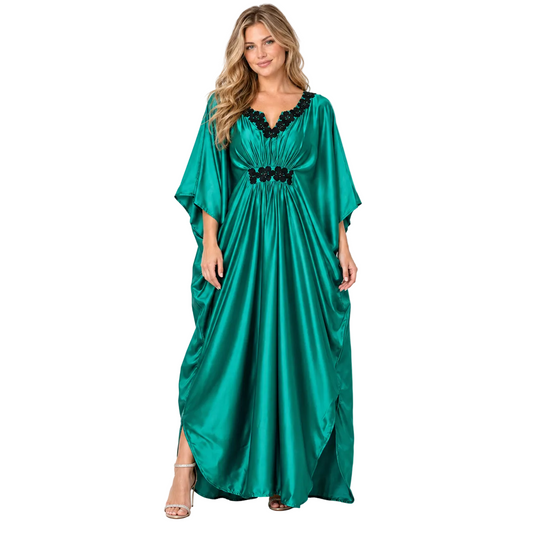 Emerald Green Embellished Silk Satin Kaftan
