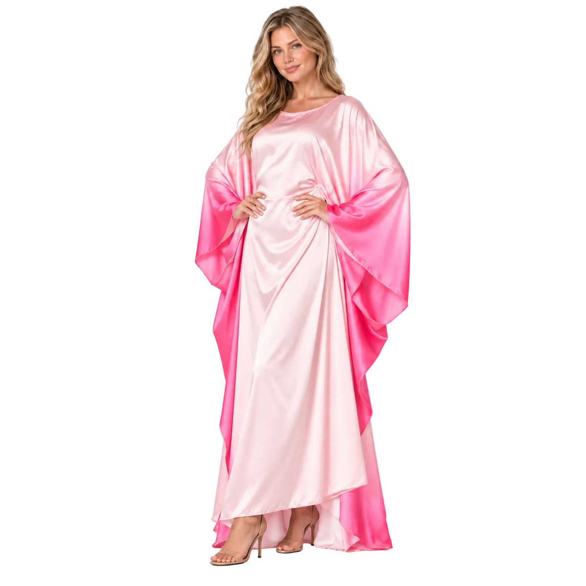Blush Pink Ombre Silk Satin Kaftan