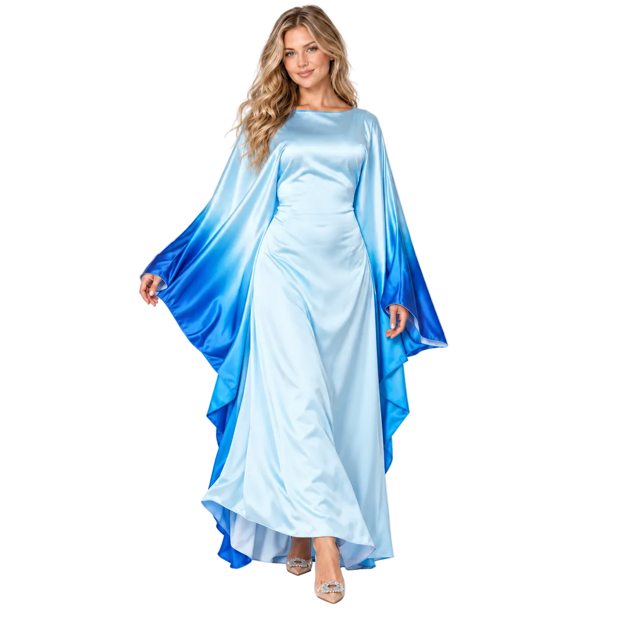 Sky Blue Ombre Silk Satin Kaftan