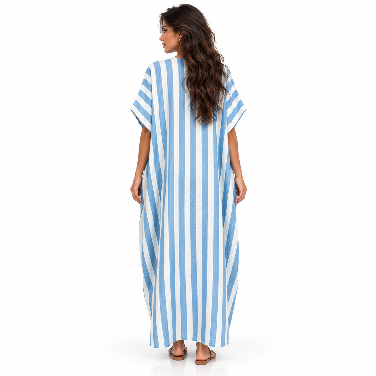 Blue White Striped Linen Kaftan Dress