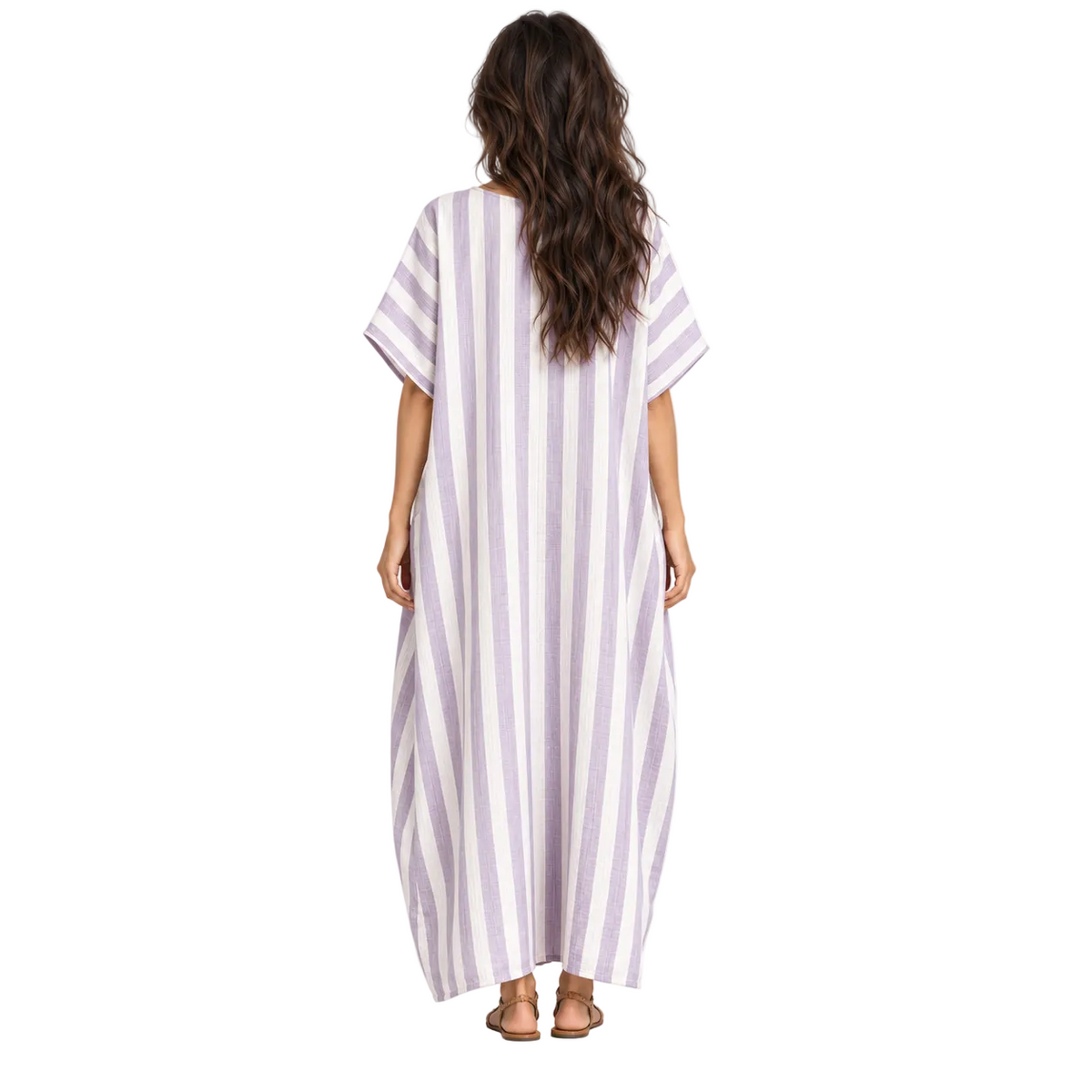 Elegant Lavender Striped Linen Kaftan Dress